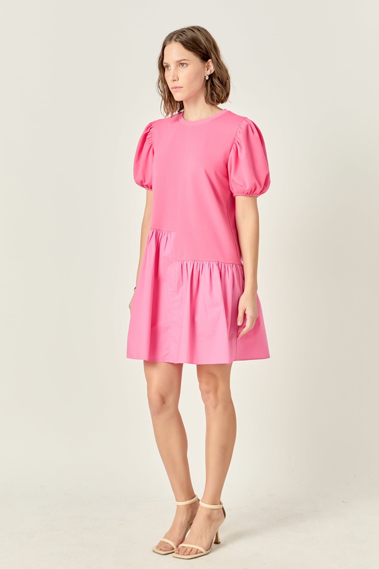 ENGLISH FACTORY - Knit Woven Mixed Dress in Pink - DRESSES available at Objectrare