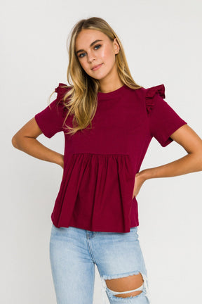 ENGLISH FACTORY - English Factory - Knit Poplin Mixed Ruffle Top - TOPS available at Objectrare