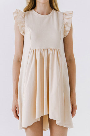 ENGLISH FACTORY - Mixed Media Ruffle Sleeve Mini Dress - DRESSES available at Objectrare