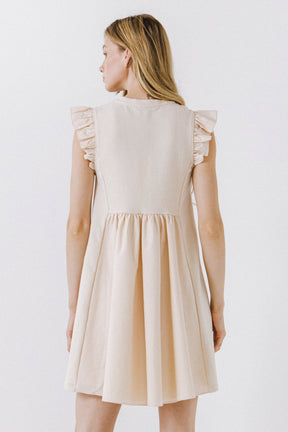 ENGLISH FACTORY - Mixed Media Ruffle Sleeve Mini Dress - DRESSES available at Objectrare