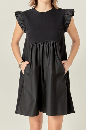 ENGLISH FACTORY - Mixed Media Ruffle Sleeve Mini Dress - DRESSES available at Objectrare