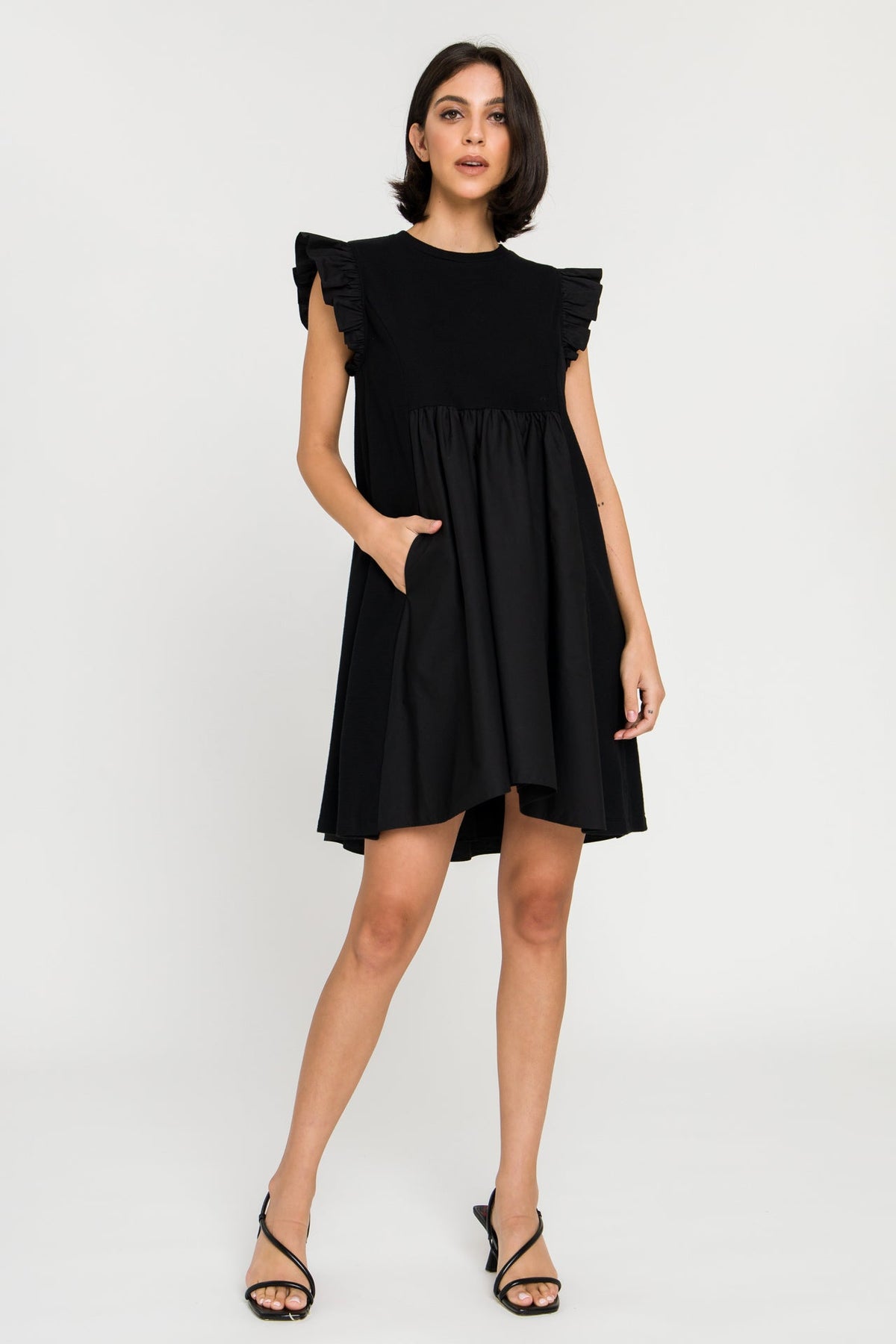 ENGLISH FACTORY - Mixed Media Ruffle Sleeve Mini Dress - DRESSES available at Objectrare