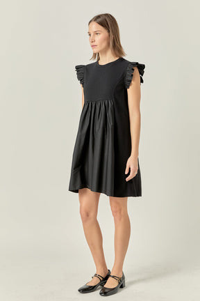 ENGLISH FACTORY - Mixed Media Ruffle Sleeve Mini Dress - DRESSES available at Objectrare