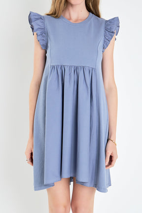 Mixed Media Ruffle Sleeve Mini Dress