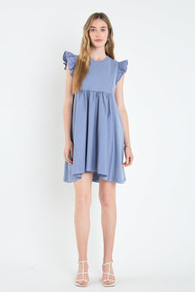 Mixed Media Ruffle Sleeve Mini Dress