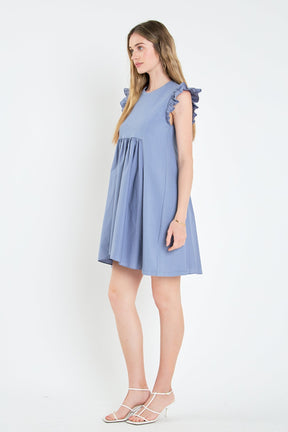 Mixed Media Ruffle Sleeve Mini Dress