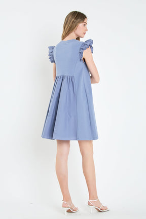 Mixed Media Ruffle Sleeve Mini Dress