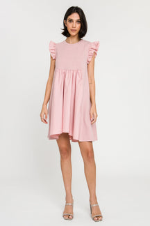 ENGLISH FACTORY - Mixed Media Ruffle Sleeve Mini Dress - DRESSES available at Objectrare