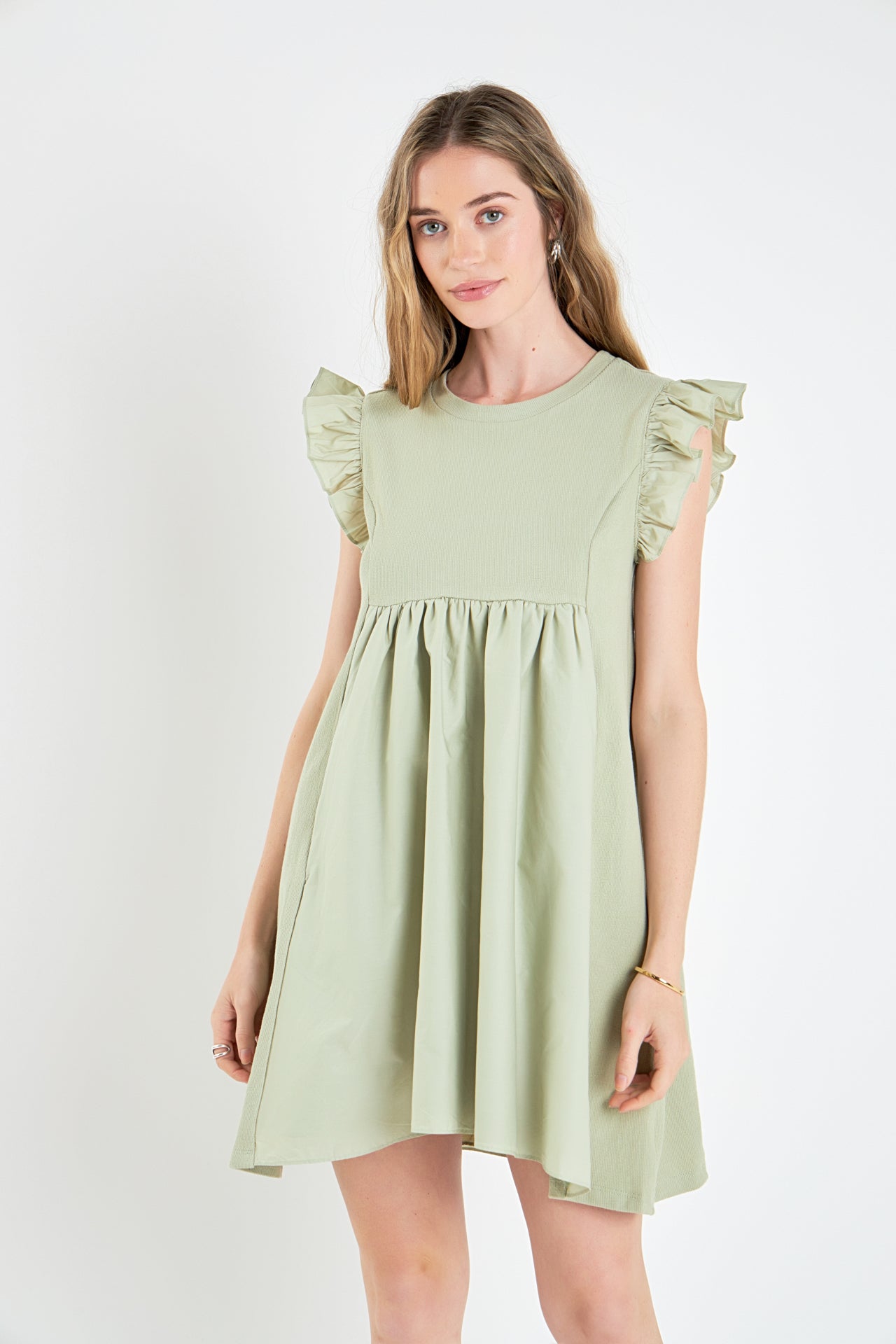 ENGLISH FACTORY - Mixed Media Ruffle Sleeve Mini Dress - DRESSES available at Objectrare