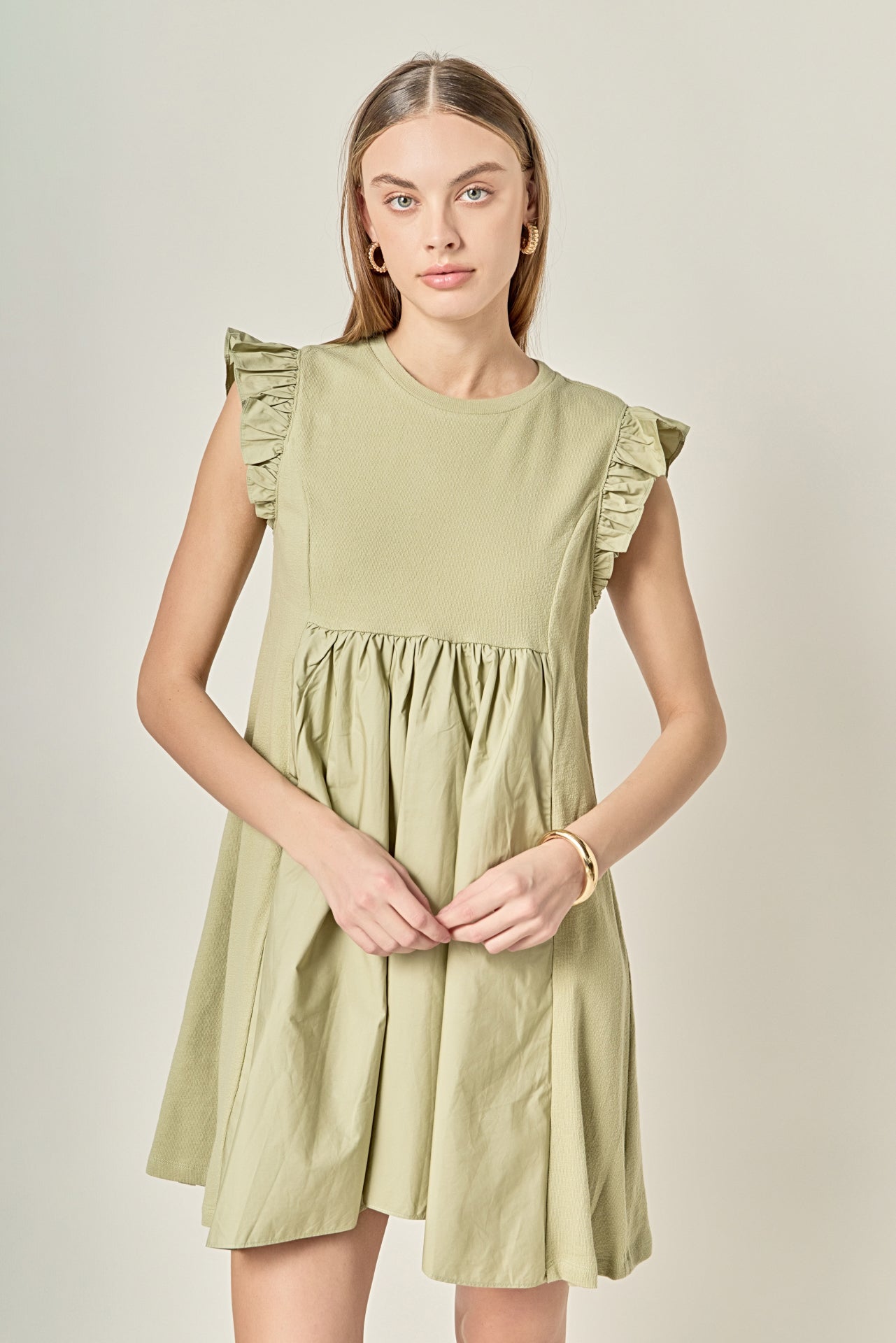 ENGLISH FACTORY - Mixed Media Ruffle Sleeve Mini Dress - DRESSES available at Objectrare
