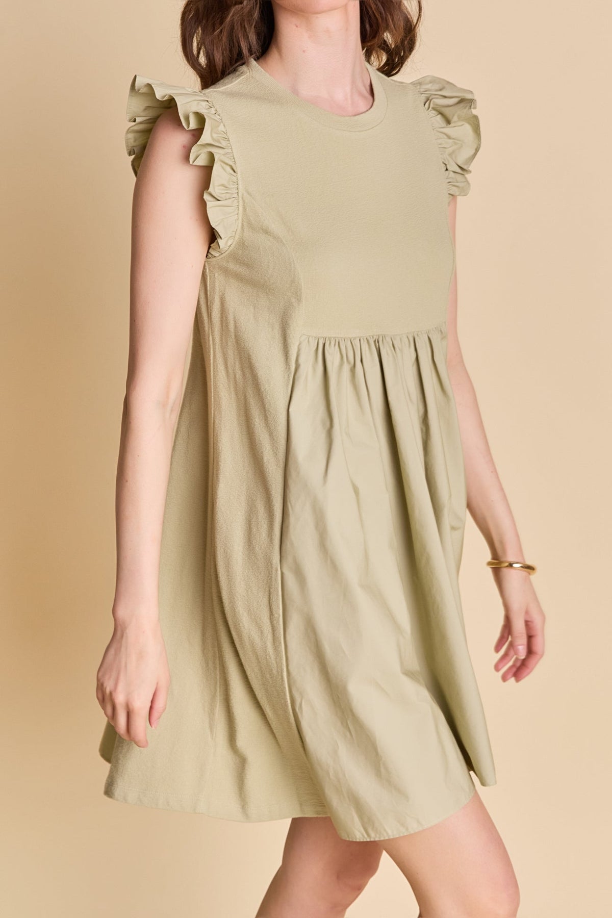 Mixed Media Ruffle Sleeve Mini Dress
