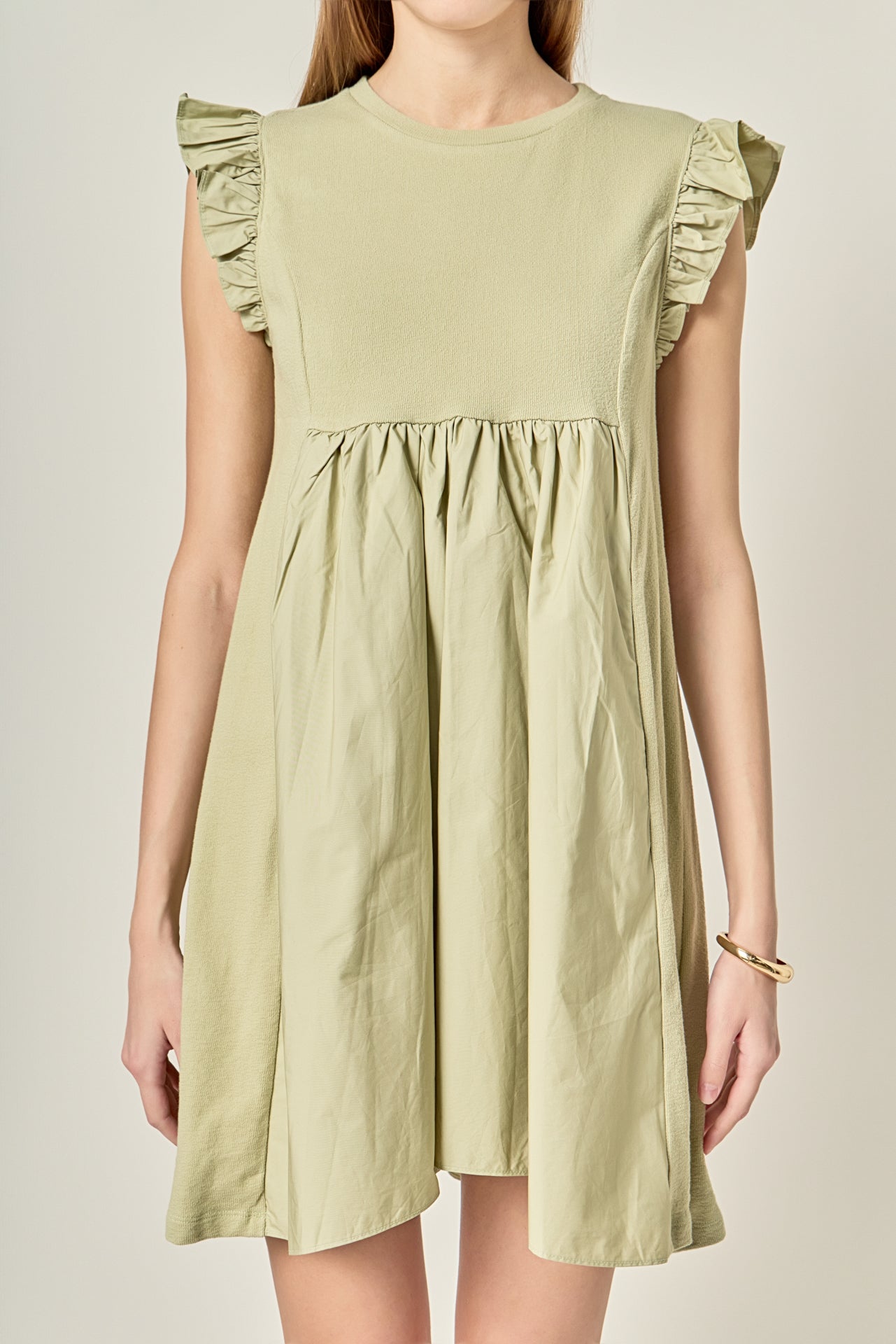 ENGLISH FACTORY - Mixed Media Ruffle Sleeve Mini Dress - DRESSES available at Objectrare