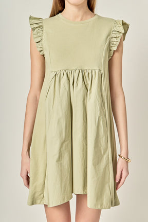 ENGLISH FACTORY - Mixed Media Ruffle Sleeve Mini Dress - DRESSES available at Objectrare