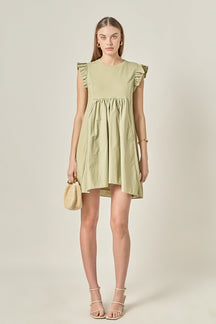 ENGLISH FACTORY - Mixed Media Ruffle Sleeve Mini Dress - DRESSES available at Objectrare