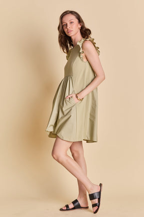 ENGLISH FACTORY - Mixed Media Ruffle Sleeve Mini Dress - DRESSES available at Objectrare