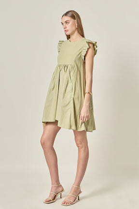 ENGLISH FACTORY - Mixed Media Ruffle Sleeve Mini Dress - DRESSES available at Objectrare