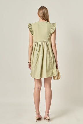 ENGLISH FACTORY - Mixed Media Ruffle Sleeve Mini Dress - DRESSES available at Objectrare