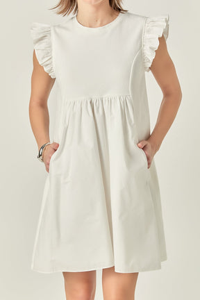 ENGLISH FACTORY - Mixed Media Ruffle Sleeve Mini Dress - DRESSES available at Objectrare