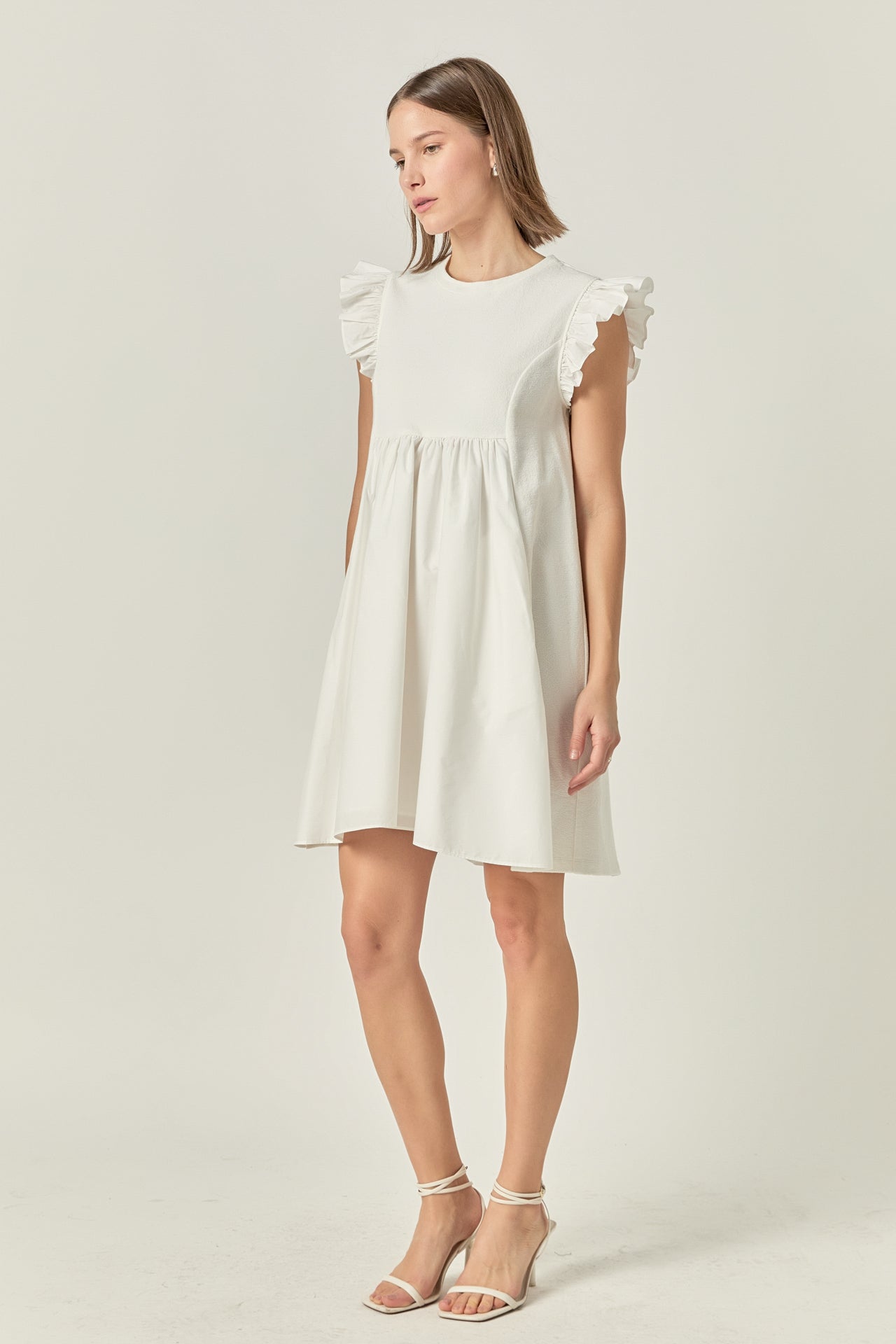 ENGLISH FACTORY - Mixed Media Ruffle Sleeve Mini Dress - DRESSES available at Objectrare