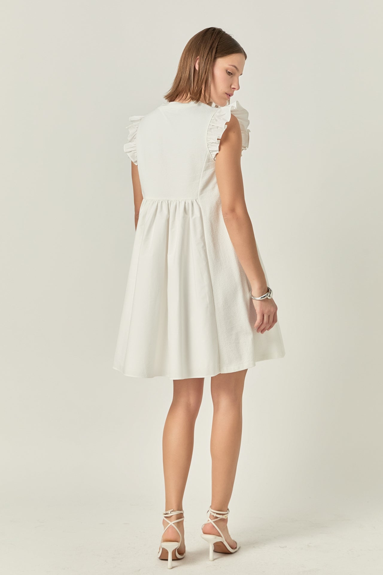 ENGLISH FACTORY - Mixed Media Ruffle Sleeve Mini Dress - DRESSES available at Objectrare