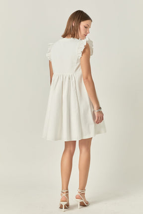 ENGLISH FACTORY - Mixed Media Ruffle Sleeve Mini Dress - DRESSES available at Objectrare