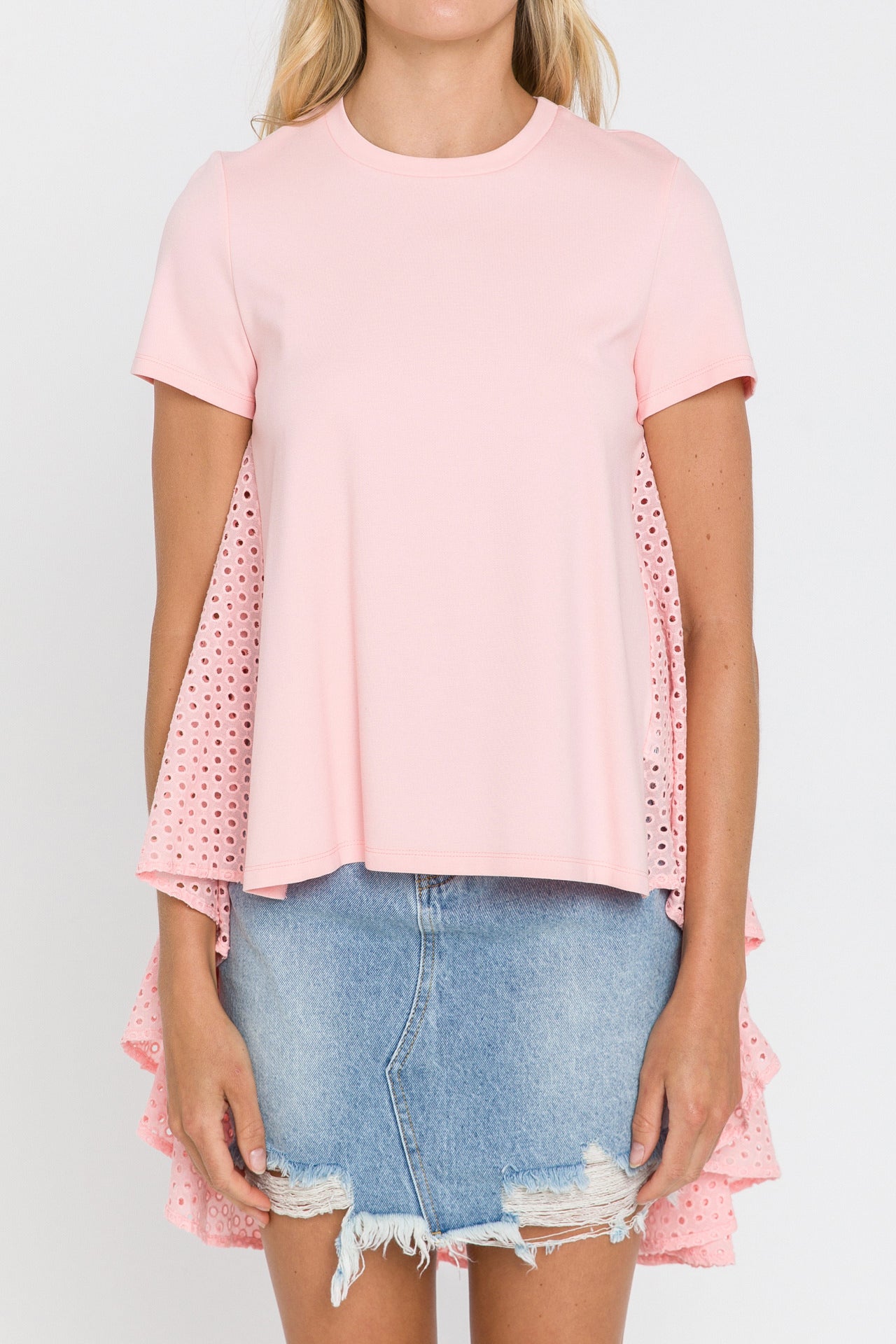 ENGLISH FACTORY - English Factory - High Low T-shirt With Eyelet Peplum - T-SHIRTS available at Objectrare