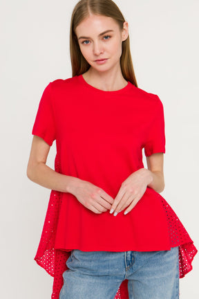 ENGLISH FACTORY - English Factory - High Low T-shirt With Eyelet Peplum - T-SHIRTS available at Objectrare