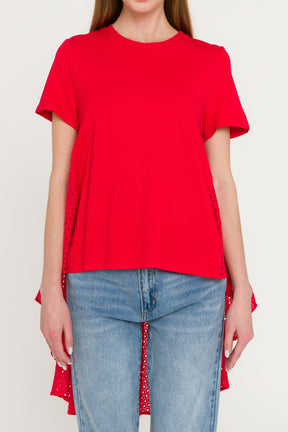 ENGLISH FACTORY - English Factory - High Low T-shirt With Eyelet Peplum - T-SHIRTS available at Objectrare