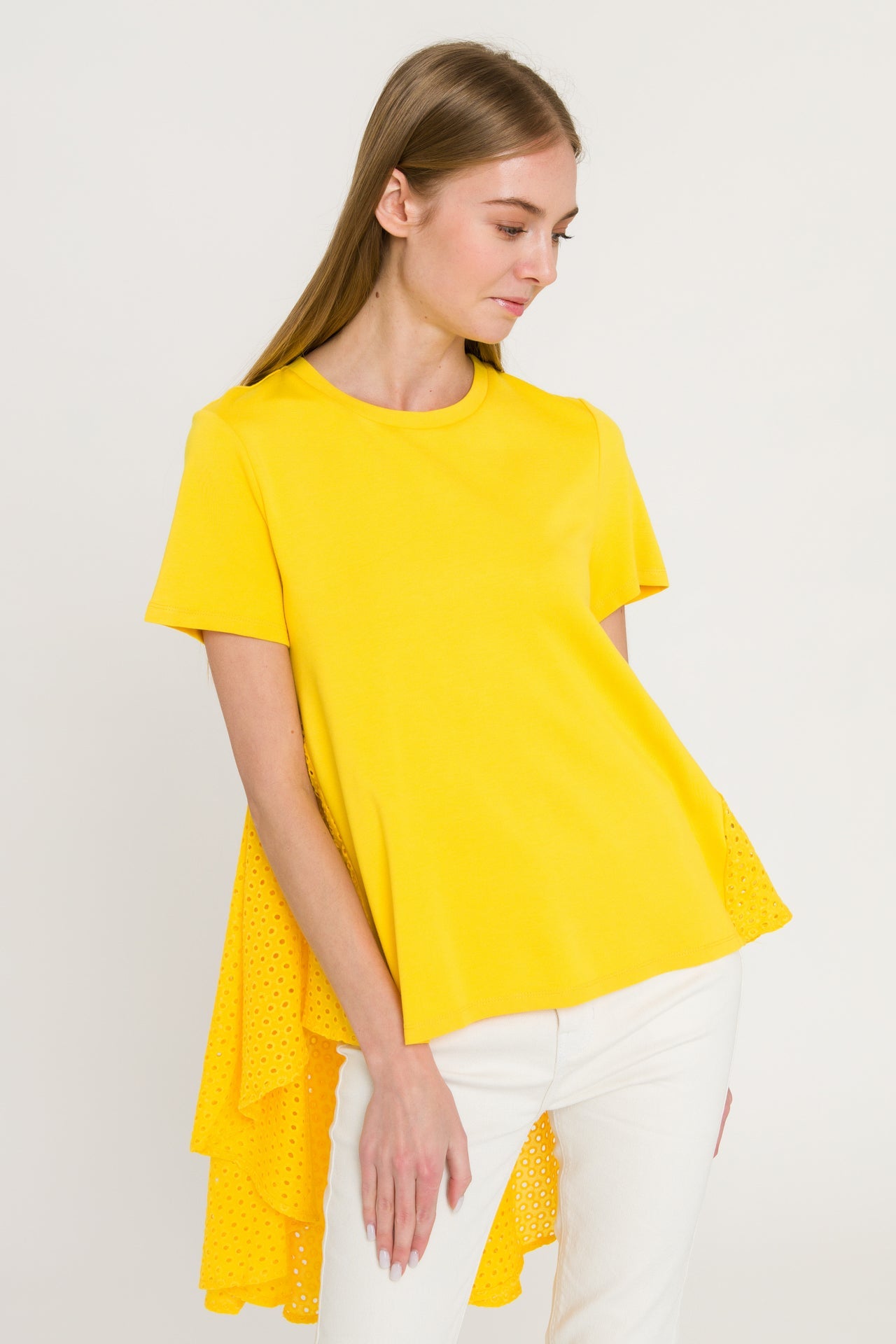 ENGLISH FACTORY - English Factory - High Low T-shirt With Eyelet Peplum - T-SHIRTS available at Objectrare