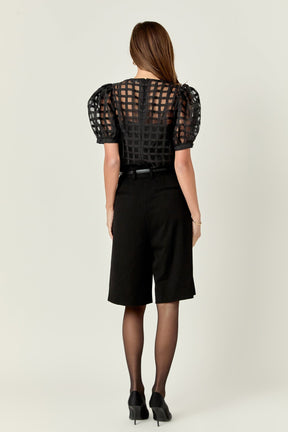 Sheer Plaid Puff Sleeve Top