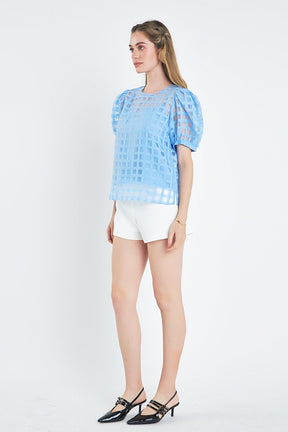 English Factory - Plaid Sheer Puff Sleeve Top