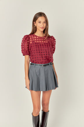 ENGLISH FACTORY - Plaid Sheer Puff Sleeve Top - TOPS available at Objectrare