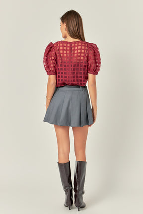 ENGLISH FACTORY - Plaid Sheer Puff Sleeve Top - TOPS available at Objectrare