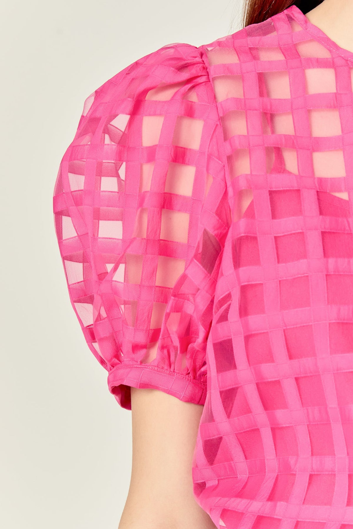 ENGLISH FACTORY - Plaid Sheer Puff Sleeve Top - TOPS available at Objectrare