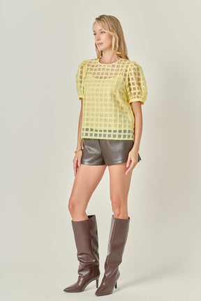 ENGLISH FACTORY - Puff Sleeve Plaid Sheer Top - TOPS available at Objectrare