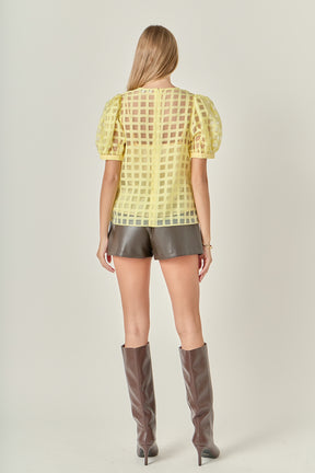 ENGLISH FACTORY - Plaid Sheer Puff Sleeve Top - TOPS available at Objectrare
