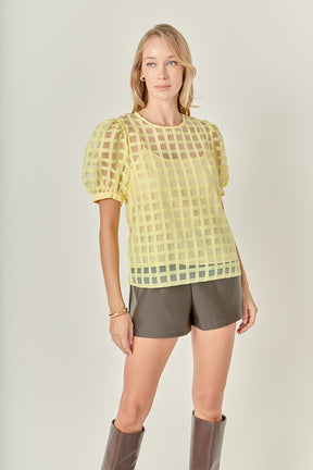 ENGLISH FACTORY - Plaid Sheer Puff Sleeve Top - TOPS available at Objectrare