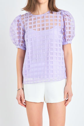 ENGLISH FACTORY - Plaid Sheer Puff Sleeve Top - TOPS available at Objectrare