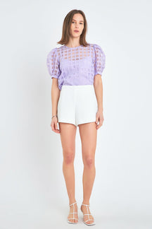 ENGLISH FACTORY - Plaid Sheer Puff Sleeve Top - TOPS available at Objectrare