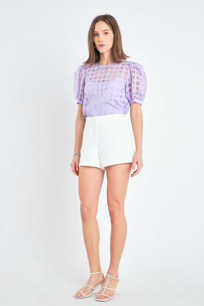 ENGLISH FACTORY - Plaid Sheer Puff Sleeve Top - TOPS available at Objectrare