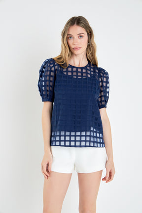 ENGLISH FACTORY - Plaid Sheer Puff Sleeve Top - TOPS available at Objectrare