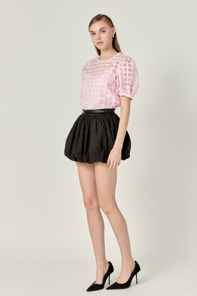 Plaid Sheer Puff Sleeve Top