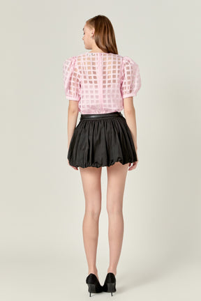 Plaid Sheer Puff Sleeve Top