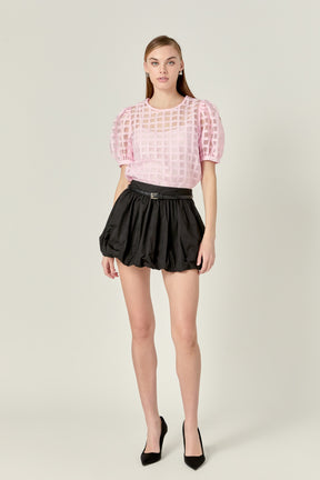 Plaid Sheer Puff Sleeve Top