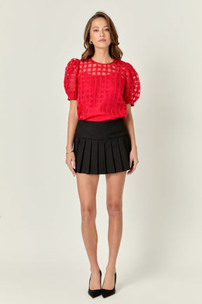 Sheer Plaid Puff Sleeve Top