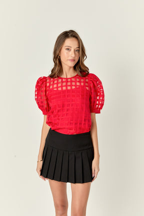 ENGLISH FACTORY - English Factory - Plaid Sheer Puff Sleeve Top - TOPS available at Objectrare