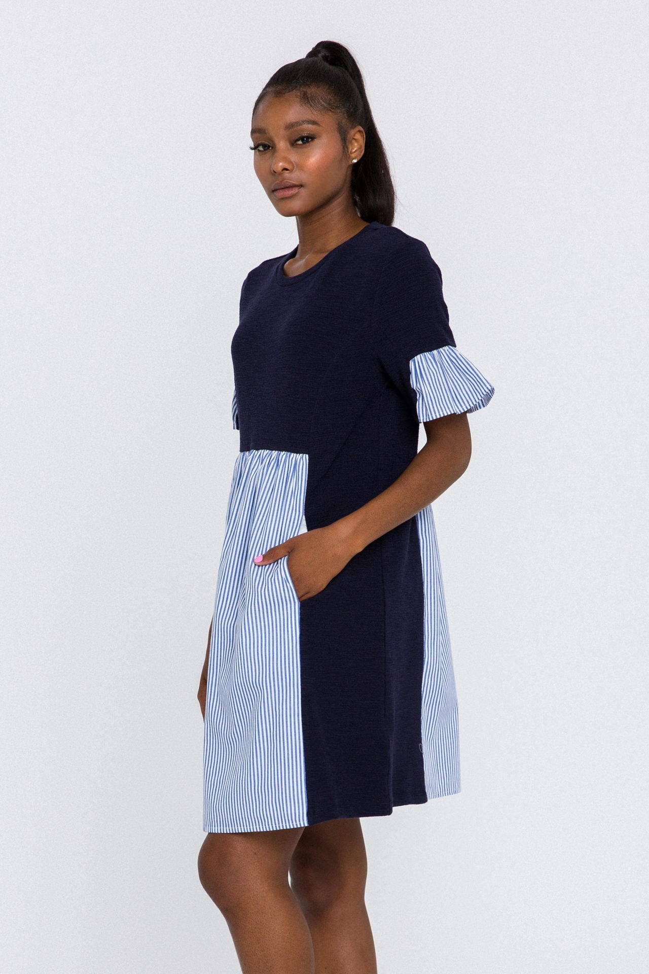 ENGLISH FACTORY - English Factory - Knit Stripe Woven Mixed Dress - DRESSES available at Objectrare