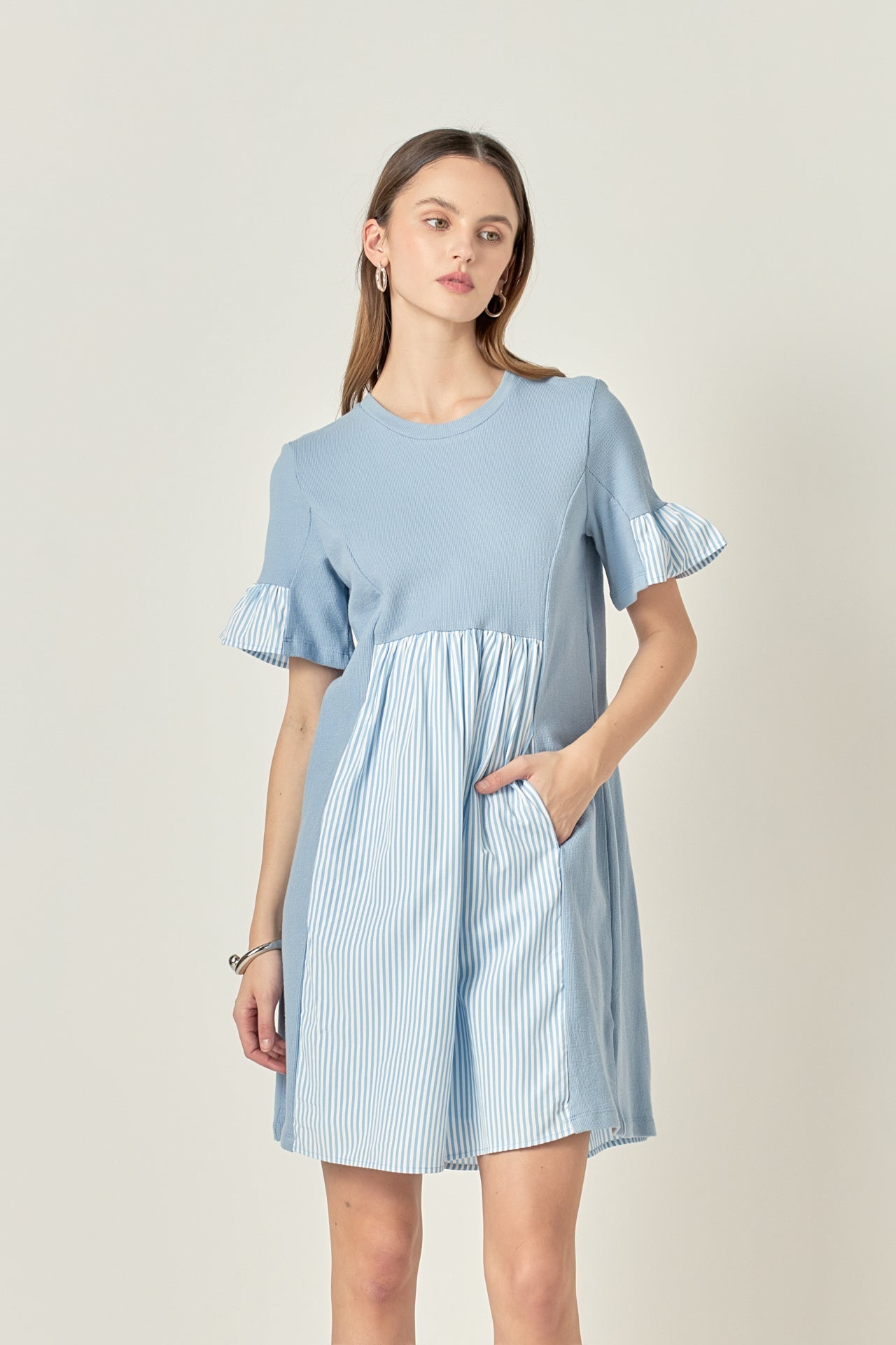 ENGLISH FACTORY - Knit Stripe Woven Mixed Dress - DRESSES available at Objectrare