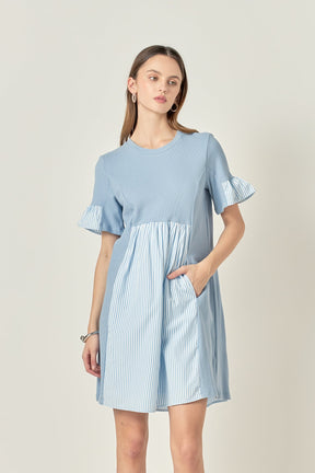 ENGLISH FACTORY - Knit Stripe Woven Mixed Dress - DRESSES available at Objectrare