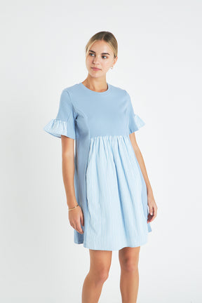 ENGLISH FACTORY - Knit Stripe Woven Mixed Dress - DRESSES available at Objectrare